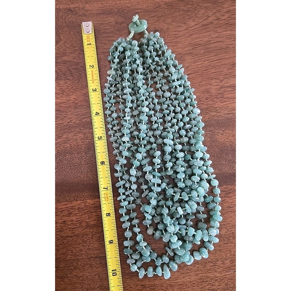 Vintage Jadeite 8 Strand Necklace Hand Knotted Silk String Toggle Clasp Rare - Picture 9 of 13